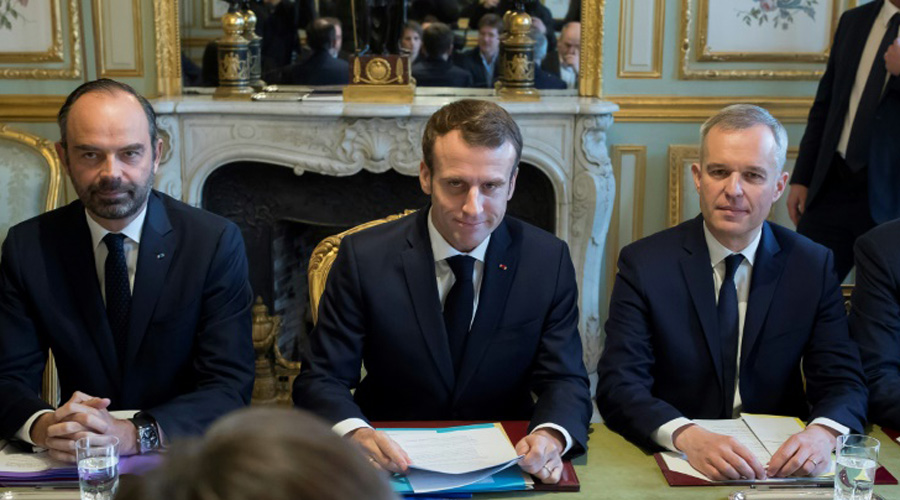 Emmanuel Macron, le Premier ministre Edouard Philippe et François de Rugy, ministre de l'Ecologie